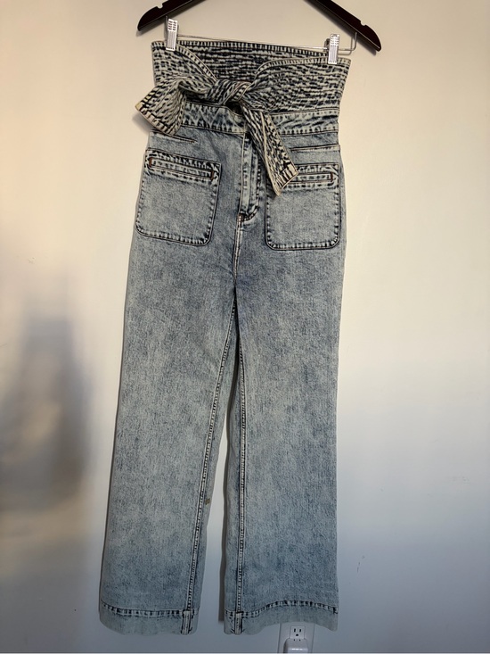 Ulla Johnson Denim - ULLA JOHNSON High-Waist Tie-Belt Wide-Leg Jeans - Light Acid Wash Blue - 6